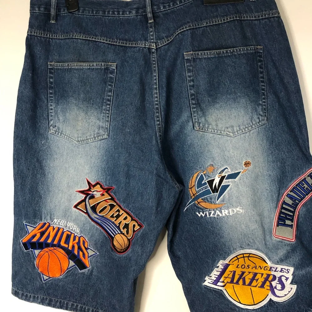EXTREMELY RARE !!! NBA /UNK Large Patch Logo Jean Shorts